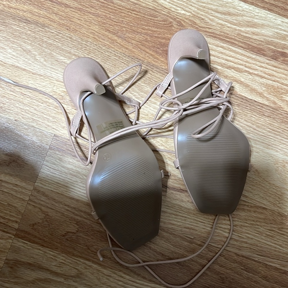 Lyllian Light Nude Square Toe Lace-Up Heel - Picture 3 of 4